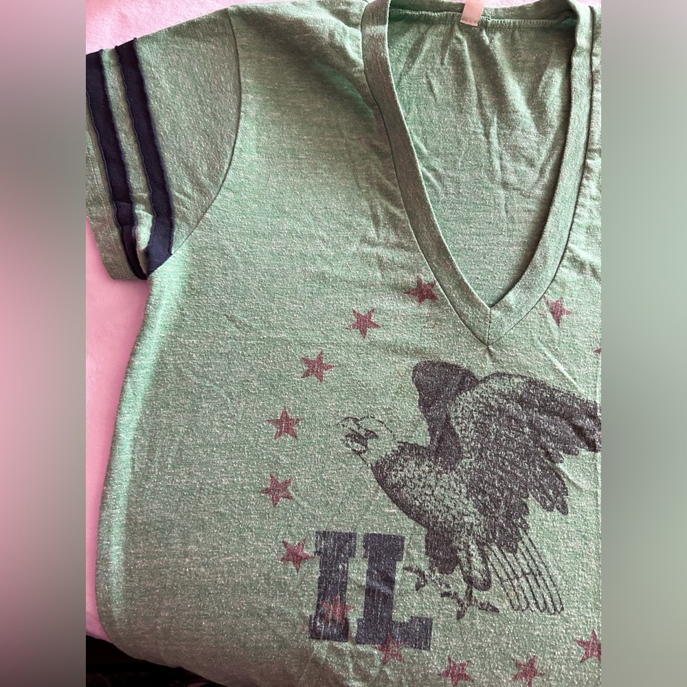 Green V-Neck T-Shirt with Eagle Print
